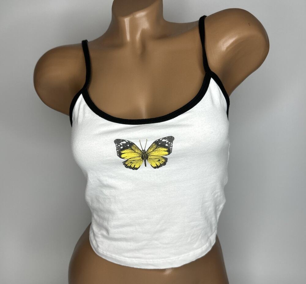 Truly Madly Deepy Urban Outfitters Medium White Butterfly Graphic Cami Crop Top